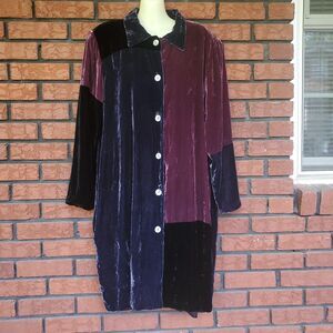 Vintage Velvet Jacket L Colorblock 90s Y2K Burgundy Blue Christian Francis Roth